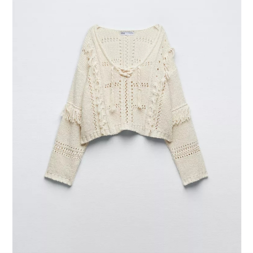 Zara Fringed Knit Sweater